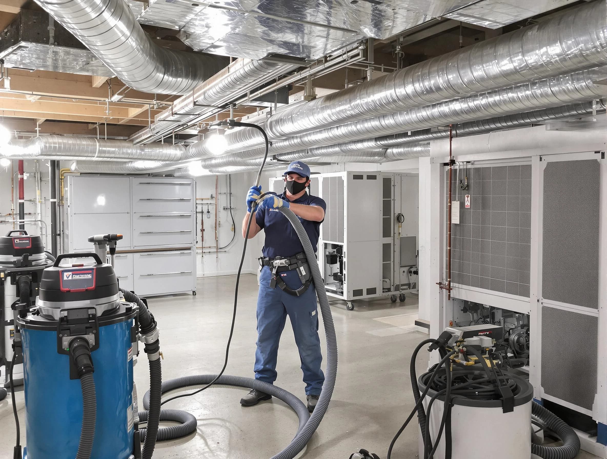 Costa Mesa Air Duct Cleaning specialist performing thorough central air duct cleaning for improved system efficiency in Costa Mesa