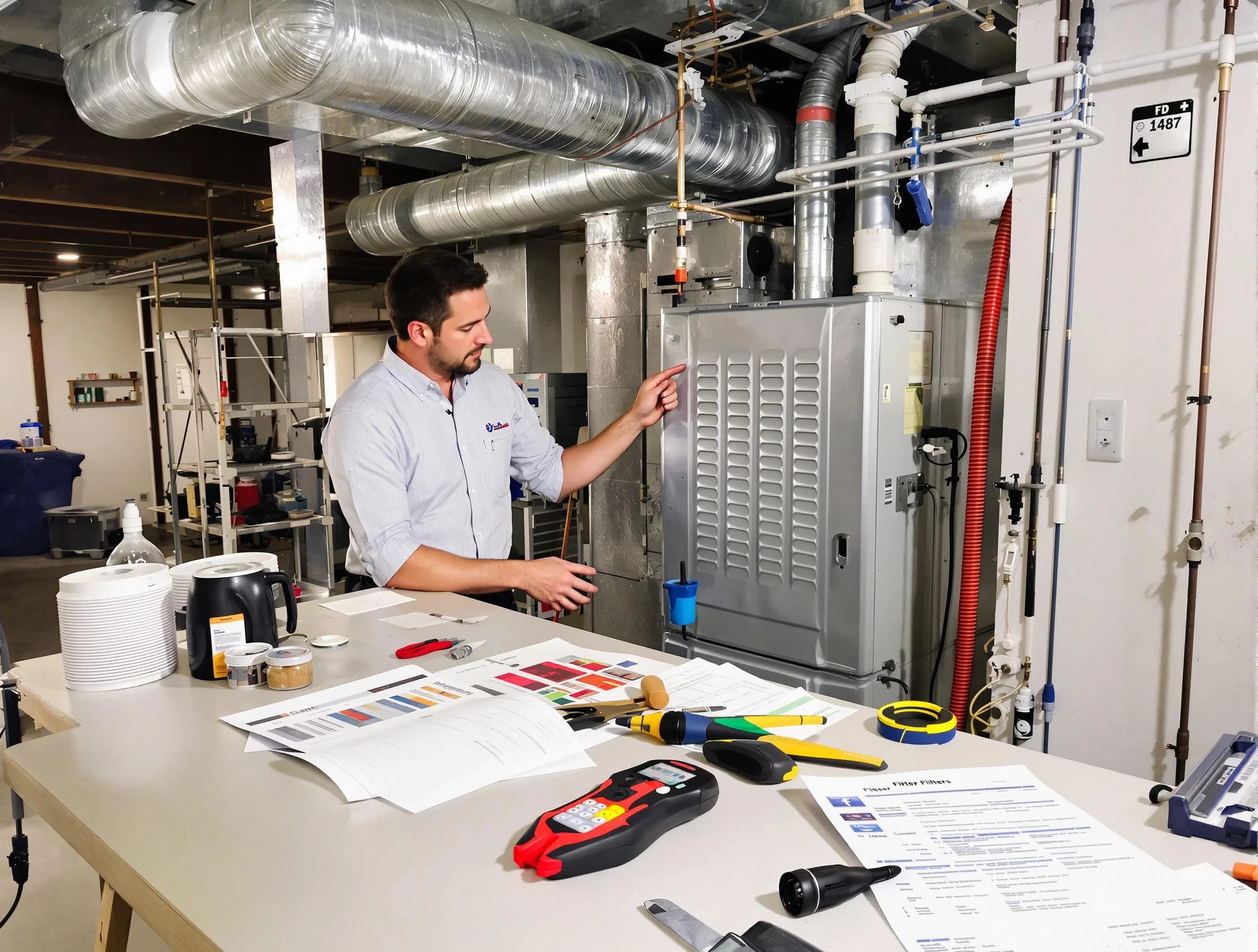 Costa Mesa Air Duct Cleaning inspector conducting detailed filter system evaluation using professional diagnostic tools in Costa Mesa