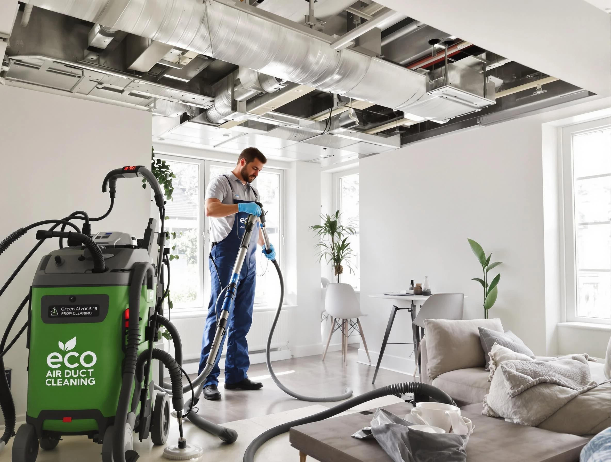 Costa Mesa Air Duct Cleaning technician performing eco-friendly duct cleaning using sustainable methods in Costa Mesa