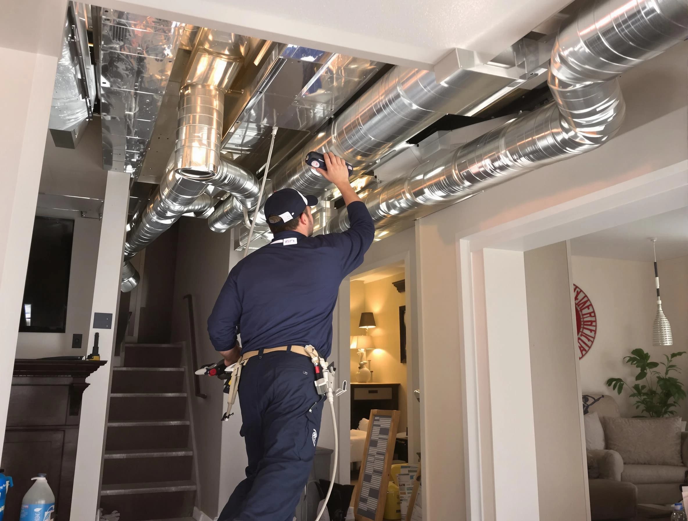 Costa Mesa Air Duct Cleaning expert performing specialized duct cleaning in a mobile home in Costa Mesa