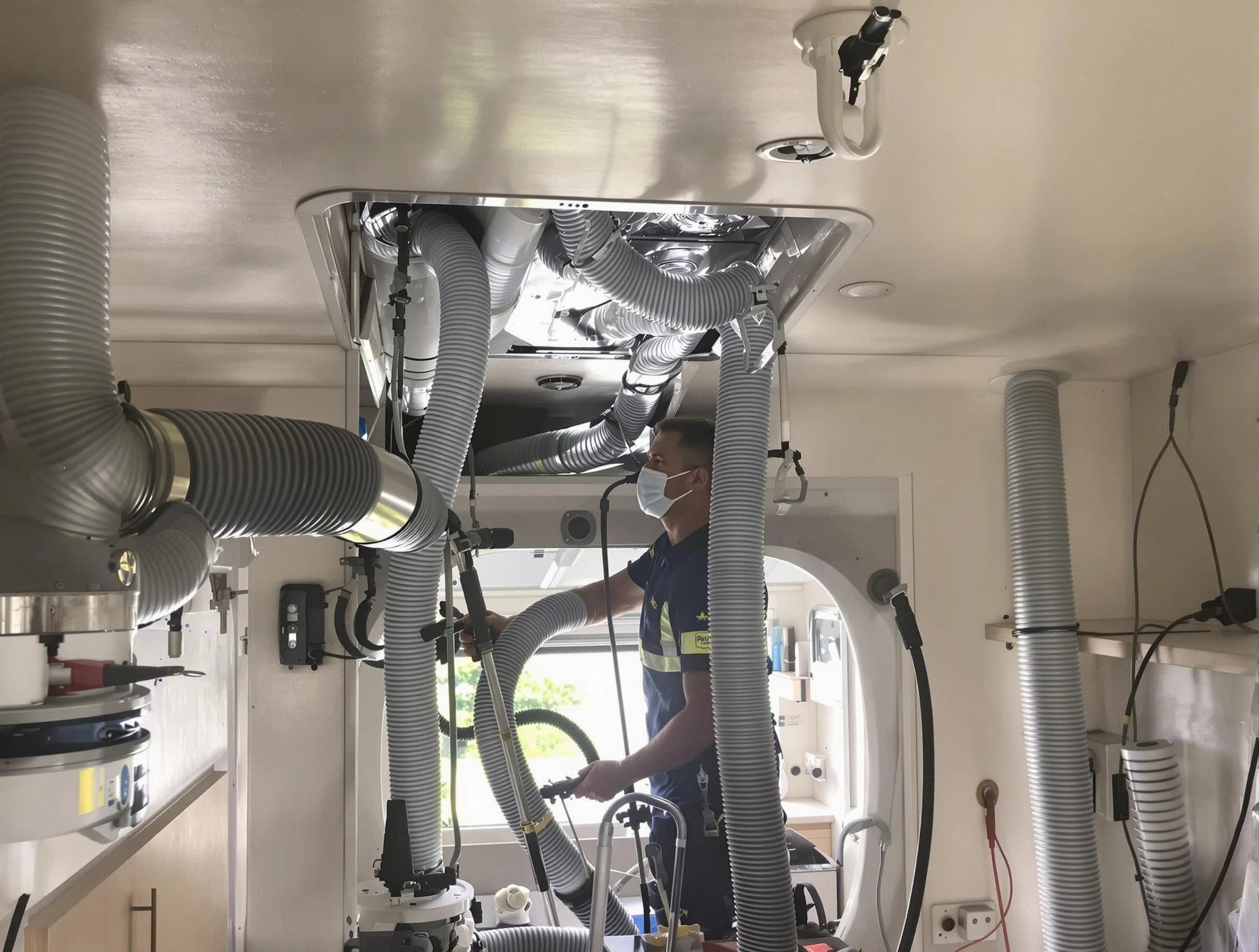 Costa Mesa Air Duct Cleaning specialist performing precise mobile home duct cleaning in Costa Mesa