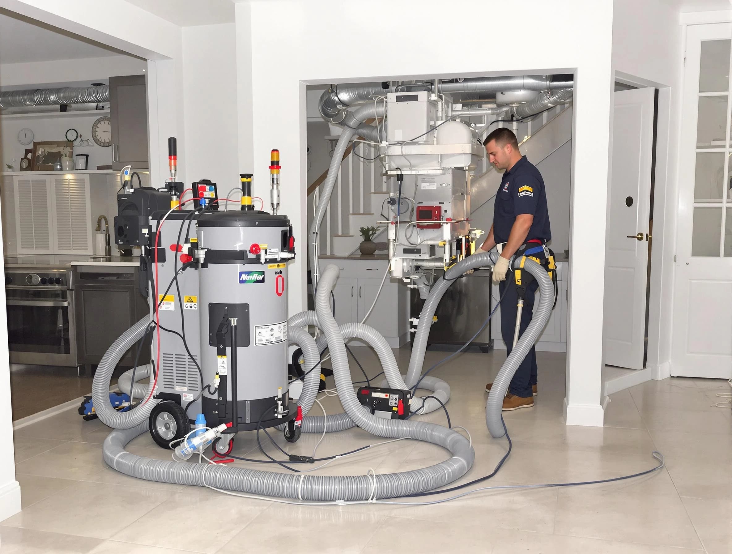 Costa Mesa Air Duct Cleaning technician operating negative pressure cleaning equipment for thorough duct maintenance in Costa Mesa